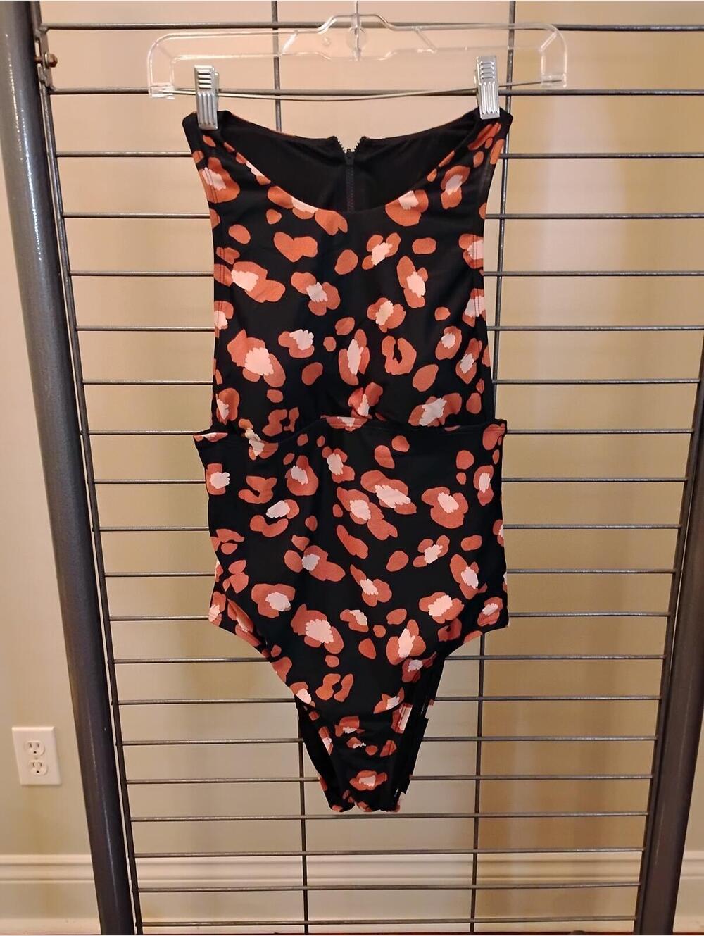Shade Shore Black and‎ Brown Floral Print One-Piece Swimsuit with Back Zipper